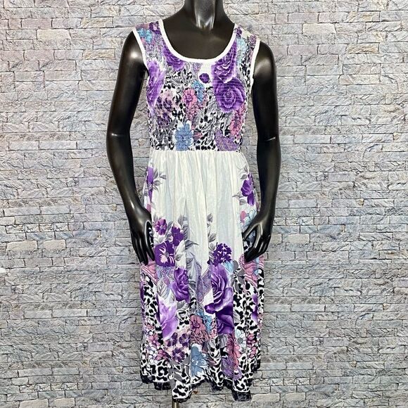 Metropolitan Purple and White Smock Style Dress Size Small 100% Cotton - Picture 1 of 9